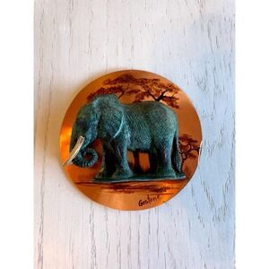 Rare Gaston Collectible Signed Embossed Elephant 3D Copper Art Plaque Wall Deco